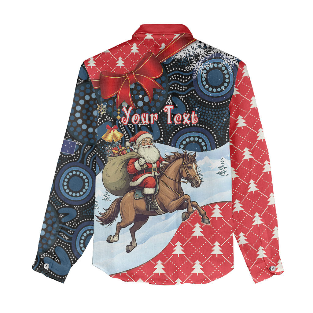Australia Christmas In July Personalised Women Casual Shirt Santa Horse Racing Aboriginal Dot Art