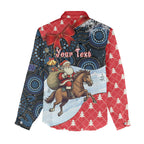 Australia Christmas In July Personalised Women Casual Shirt Santa Horse Racing Aboriginal Dot Art