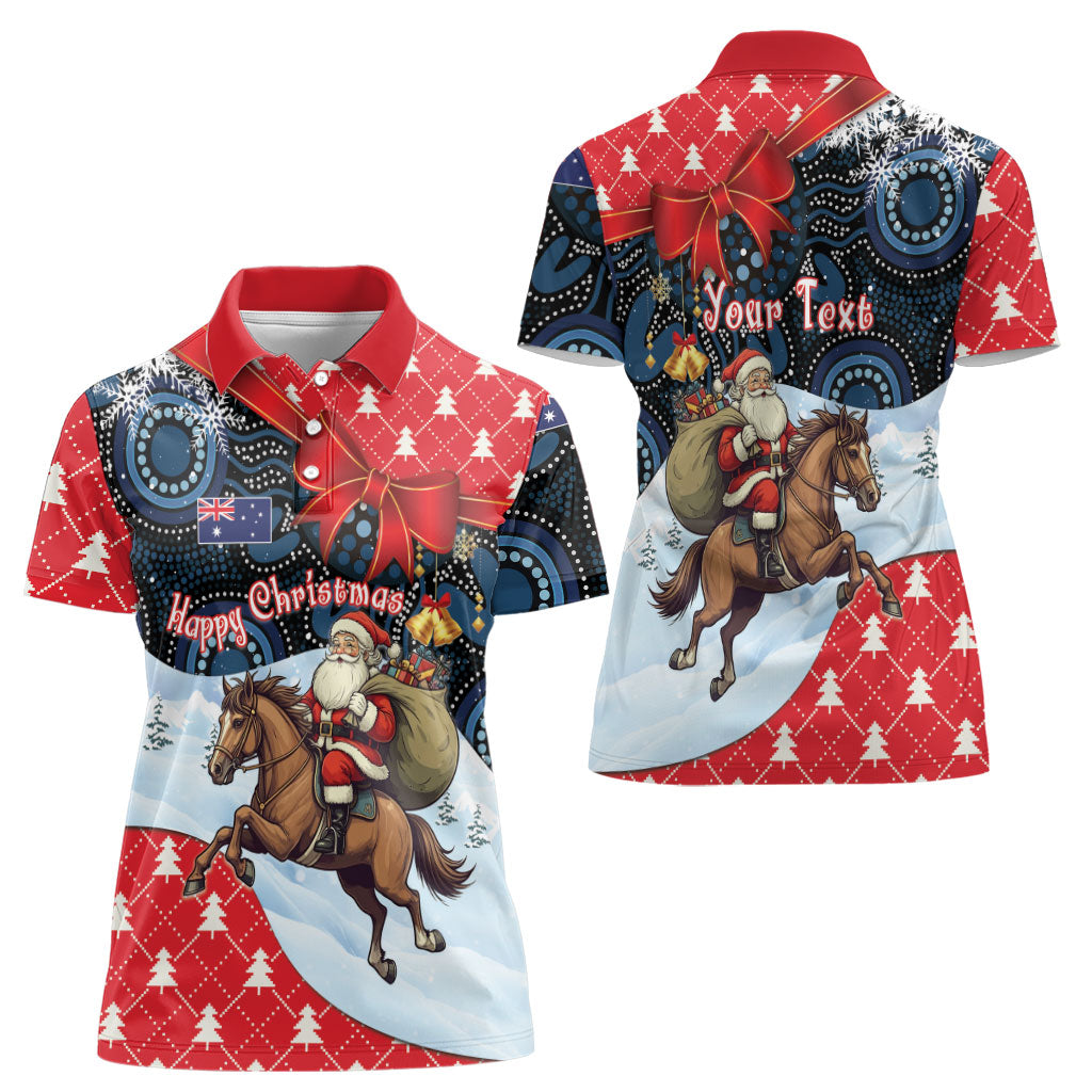 Australia Christmas In July Personalised Women Polo Shirt Santa Horse Racing Aboriginal Dot Art
