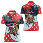 Australia Christmas In July Personalised Women Polo Shirt Santa Horse Racing Aboriginal Dot Art