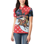 Australia Christmas In July Personalised Women Polo Shirt Santa Horse Racing Aboriginal Dot Art