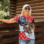 Australia Christmas In July Personalised Women Polo Shirt Santa Horse Racing Aboriginal Dot Art
