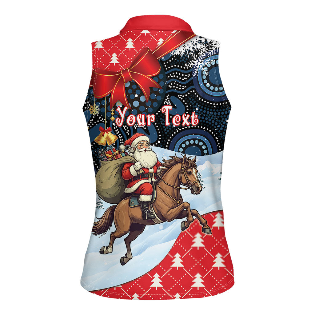 Australia Christmas In July Personalised Women Sleeveless Polo Shirt Santa Horse Racing Aboriginal Dot Art