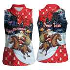 Australia Christmas In July Personalised Women Sleeveless Polo Shirt Santa Horse Racing Aboriginal Dot Art