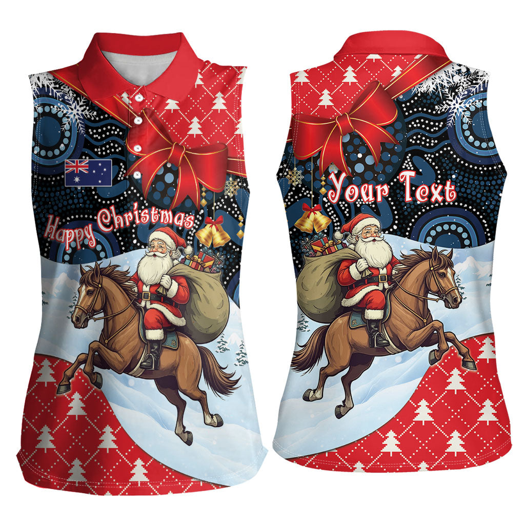 Australia Christmas In July Personalised Women Sleeveless Polo Shirt Santa Horse Racing Aboriginal Dot Art