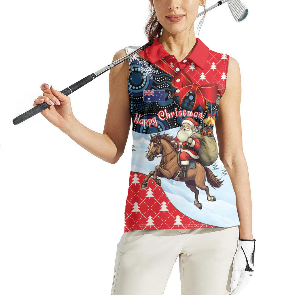 Australia Christmas In July Personalised Women Sleeveless Polo Shirt Santa Horse Racing Aboriginal Dot Art