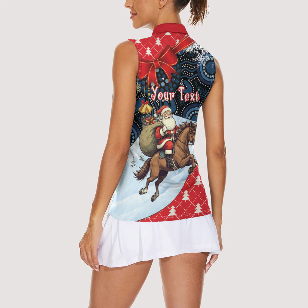 Australia Christmas In July Personalised Women Sleeveless Polo Shirt Santa Horse Racing Aboriginal Dot Art