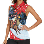 Australia Christmas In July Personalised Women Sleeveless Polo Shirt Santa Horse Racing Aboriginal Dot Art