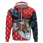 Australia Christmas In July Personalised Zip Hoodie Santa Horse Racing Aboriginal Dot Art
