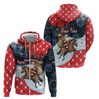 Australia Christmas In July Personalised Zip Hoodie Santa Horse Racing Aboriginal Dot Art
