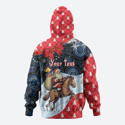 Australia Christmas In July Personalised Zip Hoodie Santa Horse Racing Aboriginal Dot Art