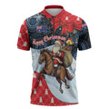 Australia Christmas In July Personalised Zipper Polo Shirt Santa Horse Racing Aboriginal Dot Art