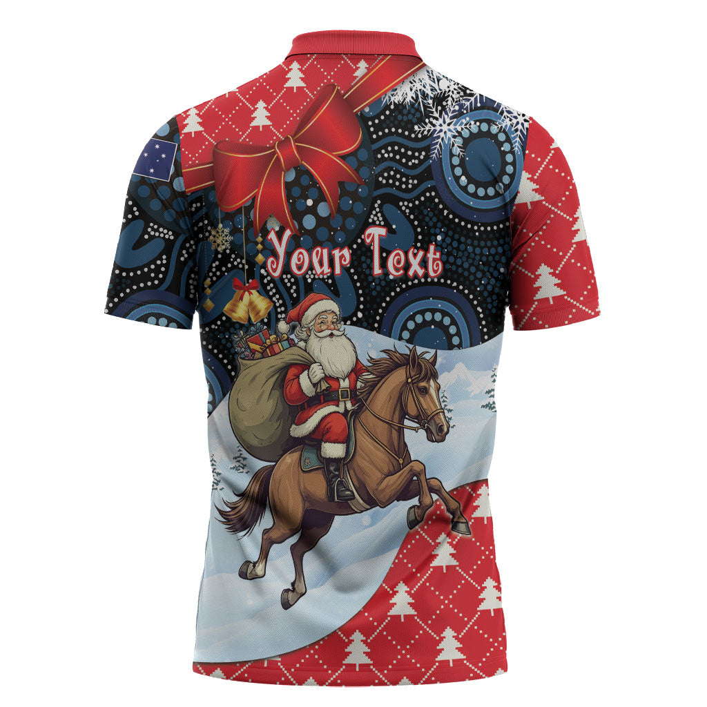 Australia Christmas In July Personalised Zipper Polo Shirt Santa Horse Racing Aboriginal Dot Art
