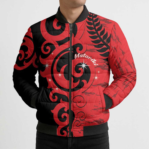 New Zealand Matariki Bomber Puffer Jacket Maori New Year Koru Pattern