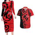New Zealand Matariki Couples Matching Long Sleeve Bodycon Dress and Hawaiian Shirt Maori New Year Koru Pattern