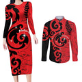 New Zealand Matariki Couples Matching Long Sleeve Bodycon Dress and Long Sleeve Button Shirt Maori New Year Koru Pattern
