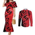 New Zealand Matariki Couples Matching Mermaid Dress and Long Sleeve Button Shirt Maori New Year Koru Pattern