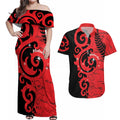New Zealand Matariki Couples Matching Off Shoulder Maxi Dress and Hawaiian Shirt Maori New Year Koru Pattern
