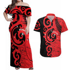 New Zealand Matariki Couples Matching Off Shoulder Maxi Dress and Hawaiian Shirt Maori New Year Koru Pattern