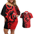 New Zealand Matariki Couples Matching Off Shoulder Short Dress and Hawaiian Shirt Maori New Year Koru Pattern