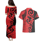 New Zealand Matariki Couples Matching Puletasi and Hawaiian Shirt Maori New Year Koru Pattern