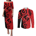 New Zealand Matariki Couples Matching Puletasi and Long Sleeve Button Shirt Maori New Year Koru Pattern