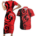 New Zealand Matariki Couples Matching Short Sleeve Bodycon Dress and Hawaiian Shirt Maori New Year Koru Pattern
