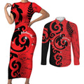 New Zealand Matariki Couples Matching Short Sleeve Bodycon Dress and Long Sleeve Button Shirt Maori New Year Koru Pattern