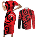 New Zealand Matariki Couples Matching Short Sleeve Bodycon Dress and Long Sleeve Button Shirt Maori New Year Koru Pattern