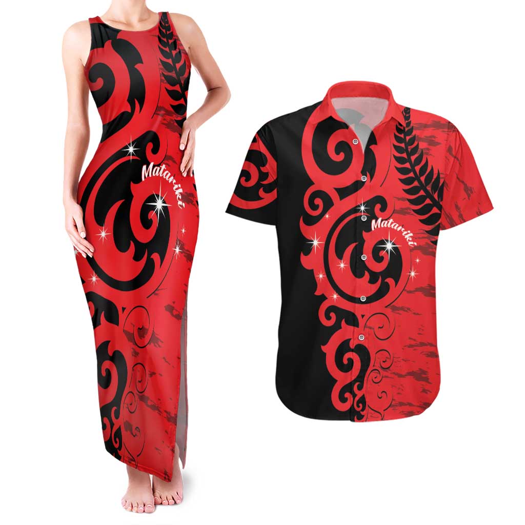 New Zealand Matariki Couples Matching Tank Maxi Dress and Hawaiian Shirt Maori New Year Koru Pattern