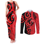 New Zealand Matariki Couples Matching Tank Maxi Dress and Long Sleeve Button Shirt Maori New Year Koru Pattern