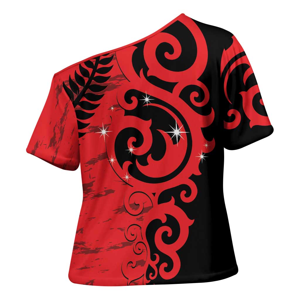 New Zealand Matariki Cross Shoulder Shirt Maori New Year Koru Pattern
