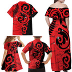 New Zealand Matariki Family Matching Off Shoulder Maxi Dress and Hawaiian Shirt Maori New Year Koru Pattern
