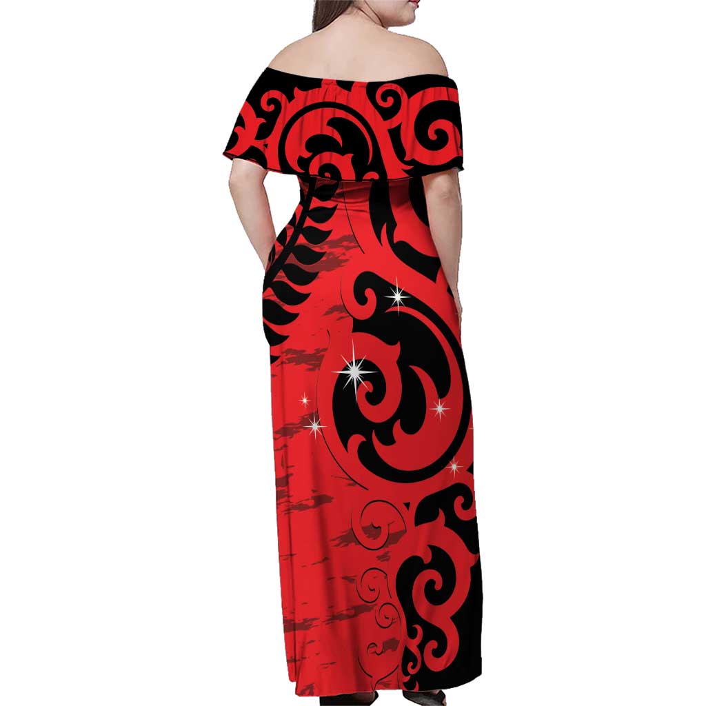 New Zealand Matariki Family Matching Off Shoulder Maxi Dress and Hawaiian Shirt Maori New Year Koru Pattern
