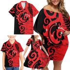 New Zealand Matariki Family Matching Off Shoulder Short Dress and Hawaiian Shirt Maori New Year Koru Pattern