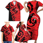 New Zealand Matariki Family Matching Short Sleeve Bodycon Dress and Hawaiian Shirt Maori New Year Koru Pattern