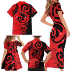New Zealand Matariki Family Matching Short Sleeve Bodycon Dress and Hawaiian Shirt Maori New Year Koru Pattern