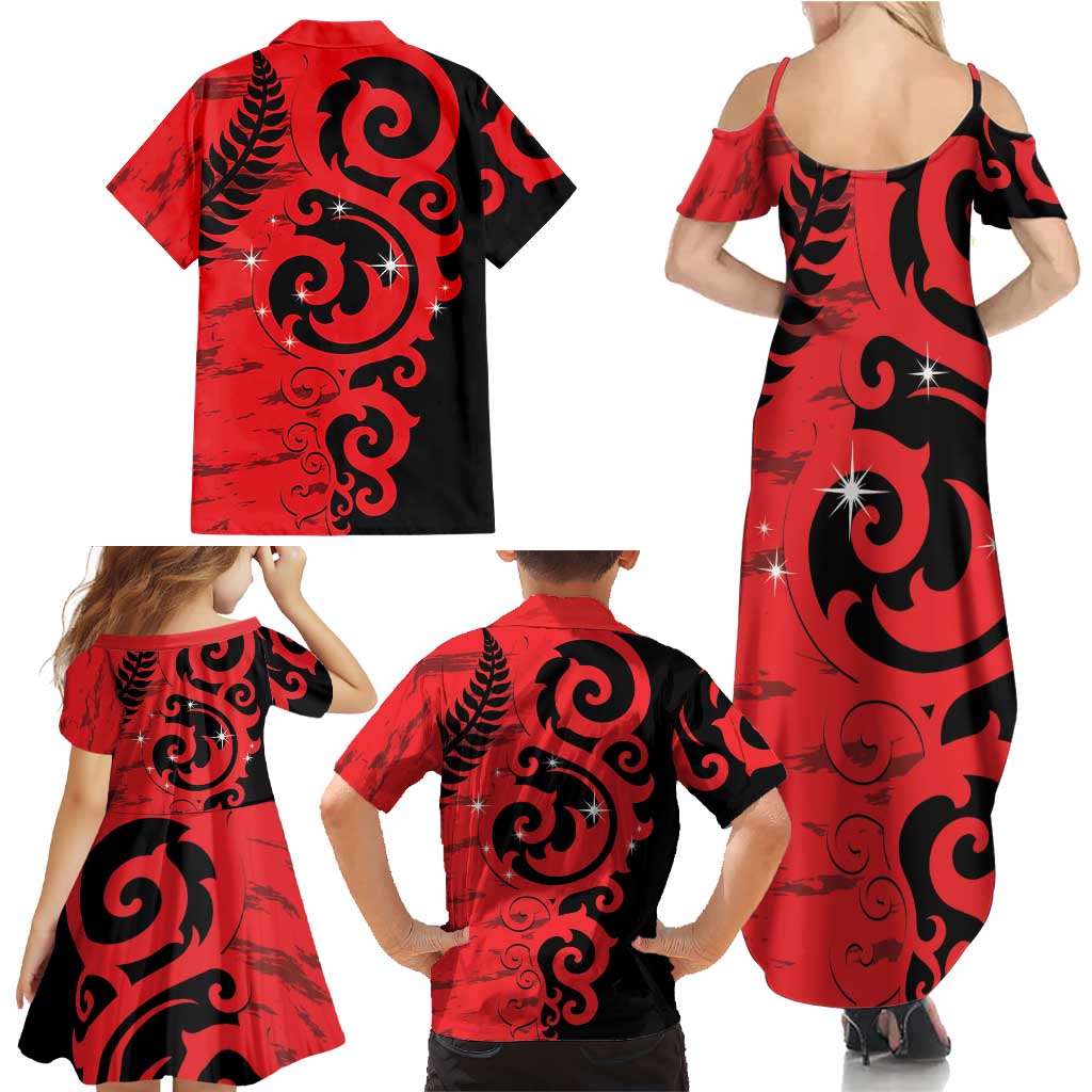 New Zealand Matariki Family Matching Summer Maxi Dress and Hawaiian Shirt Maori New Year Koru Pattern