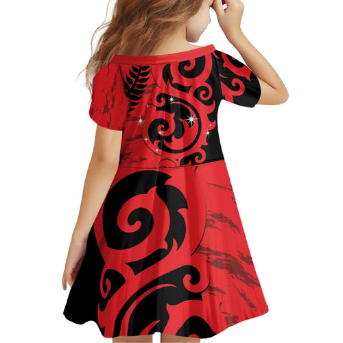New Zealand Matariki Kid Short Sleeve Dress Maori New Year Koru Pattern