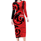 New Zealand Matariki Long Sleeve Bodycon Dress Maori New Year Koru Pattern