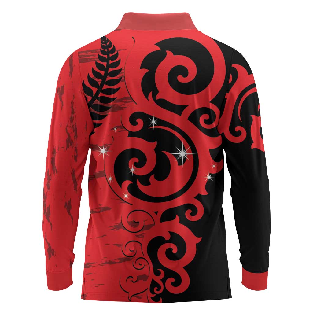 New Zealand Matariki Long Sleeve Polo Shirt Maori New Year Koru Pattern