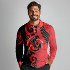 New Zealand Matariki Long Sleeve Polo Shirt Maori New Year Koru Pattern