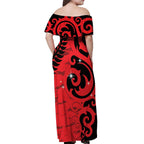 New Zealand Matariki Off Shoulder Maxi Dress Maori New Year Koru Pattern