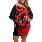 New Zealand Matariki Off Shoulder Short Dress Maori New Year Koru Pattern
