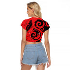 New Zealand Matariki Raglan Cropped T Shirt Maori New Year Koru Pattern