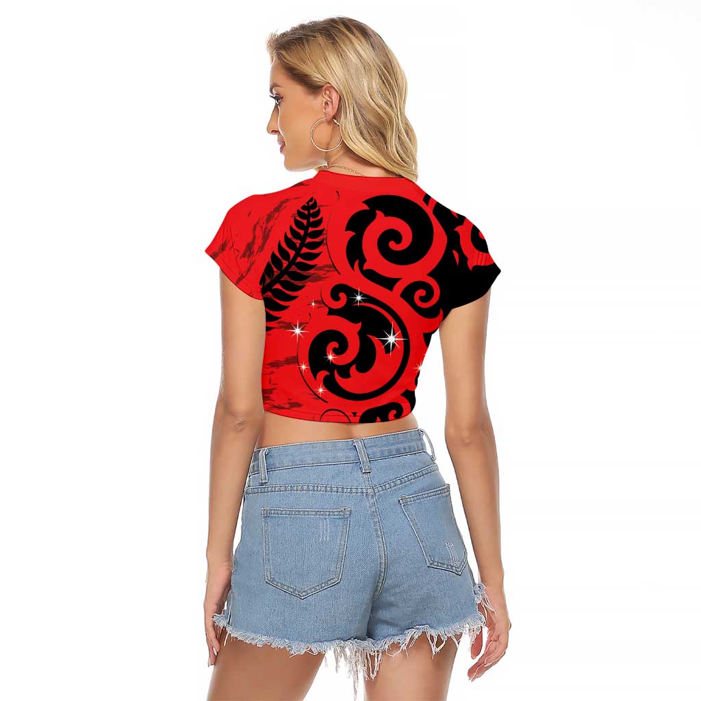 New Zealand Matariki Raglan Cropped T Shirt Maori New Year Koru Pattern
