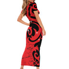New Zealand Matariki Short Sleeve Bodycon Dress Maori New Year Koru Pattern