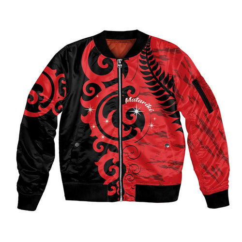 New Zealand Matariki Sleeve Zip Bomber Jacket Maori New Year Koru Pattern