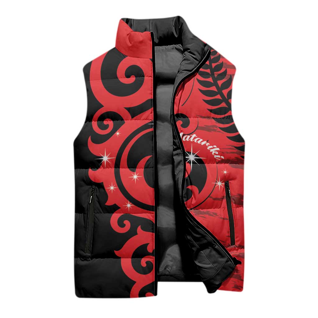 New Zealand Matariki Sleeveless Puffer Jacket Maori New Year Koru Pattern