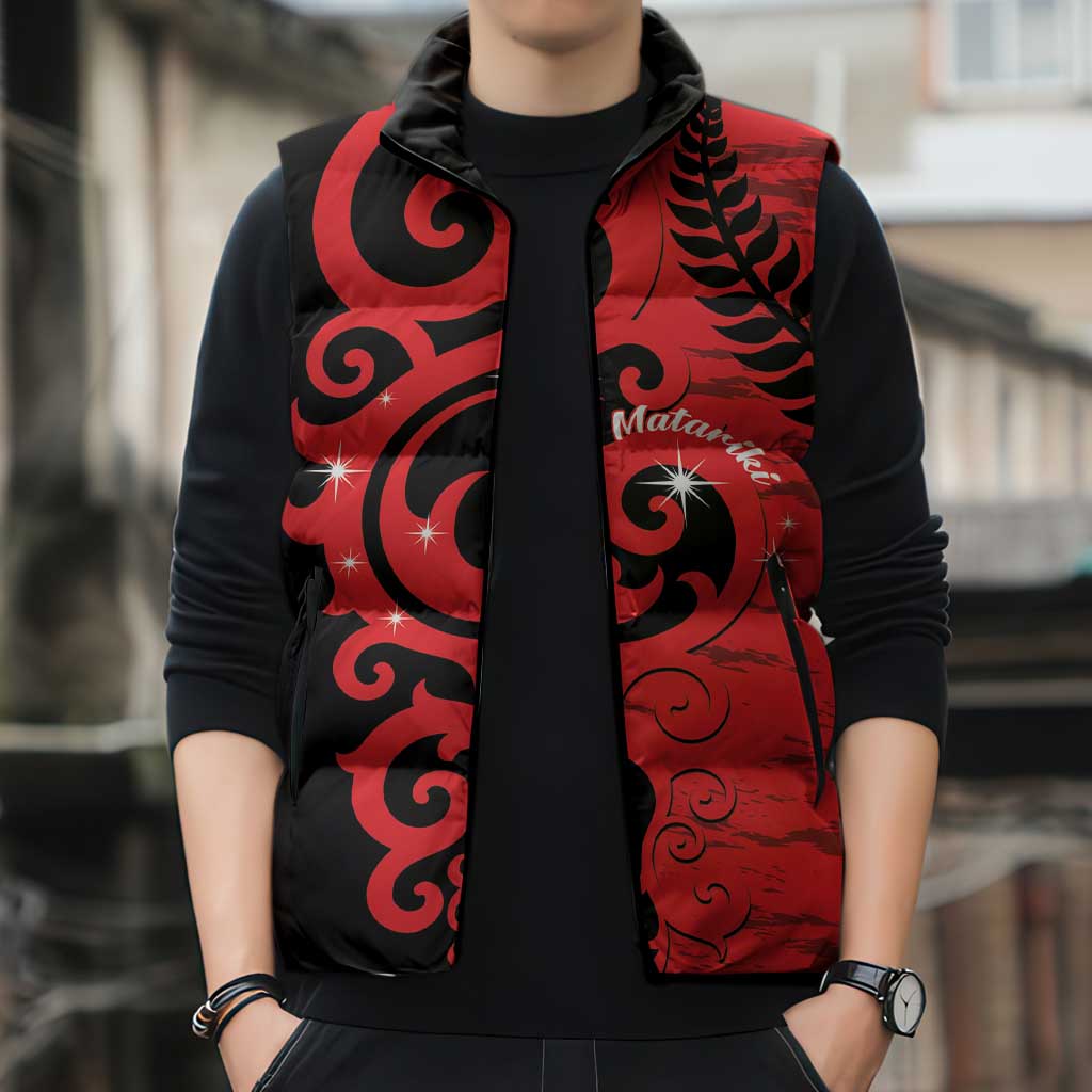 New Zealand Matariki Sleeveless Puffer Jacket Maori New Year Koru Pattern